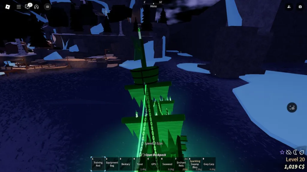 The waterway on the right side of Snowcap Island that leads Snowcap Cave in Fisch on Roblox.