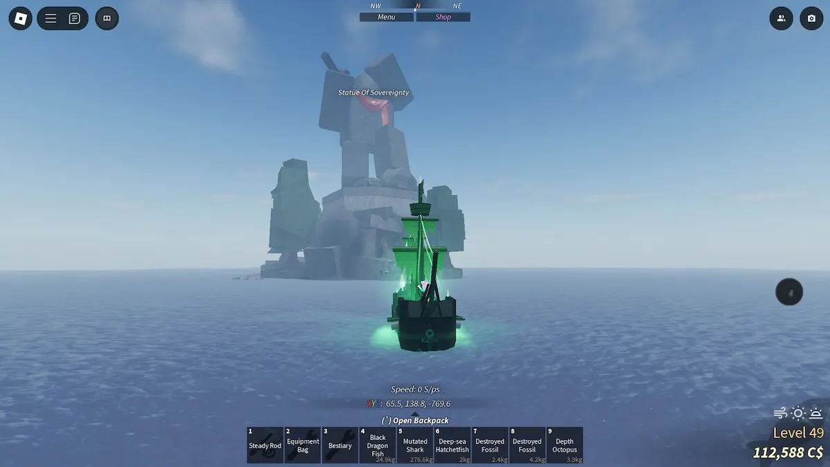 The location of the Statue of Sovereignty in Fisch on Roblox.