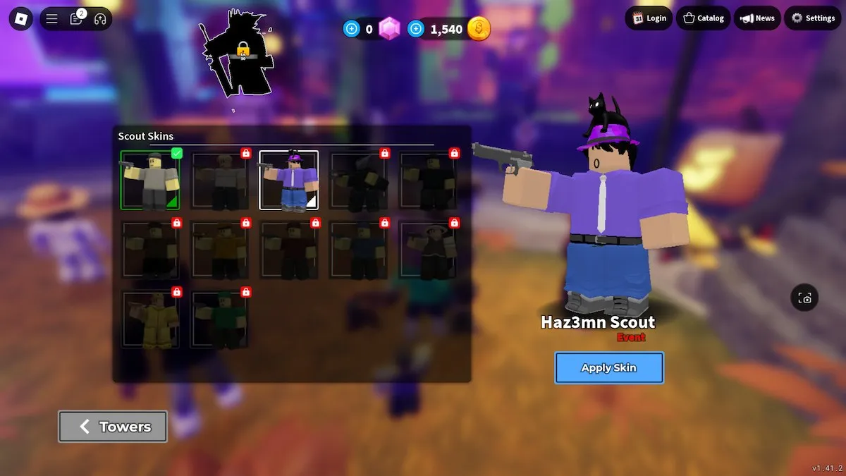 The PLS DONATE x Tower Defense Simulator event scout skin reward in TDS on Roblox.