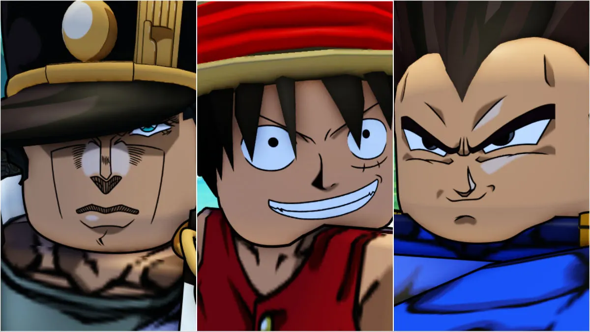 Jotaro Kujo, Luffy, and Vegeta in Roblox Shonen Unleashed