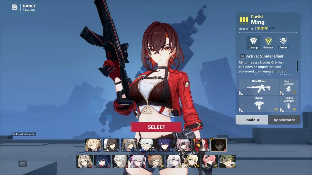 Strinova character selection menu