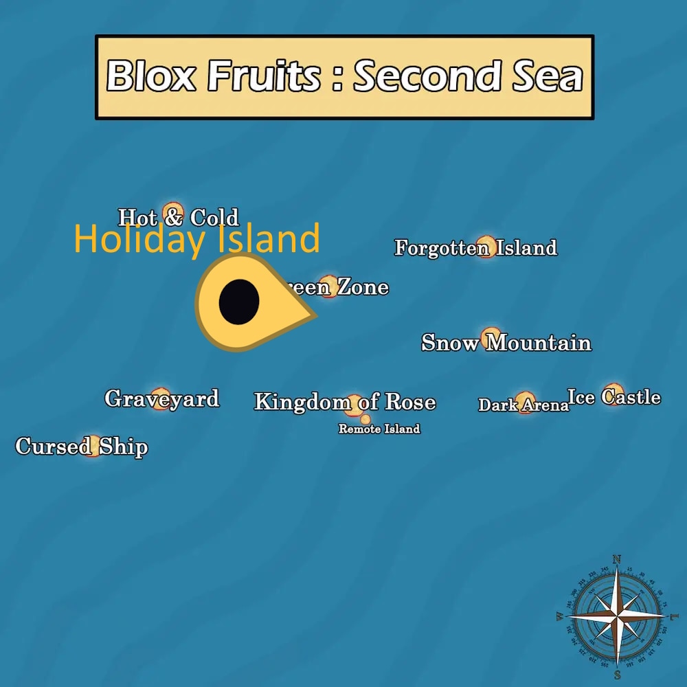 Location of the Holiday Island in the Second Sea Blox Fruits