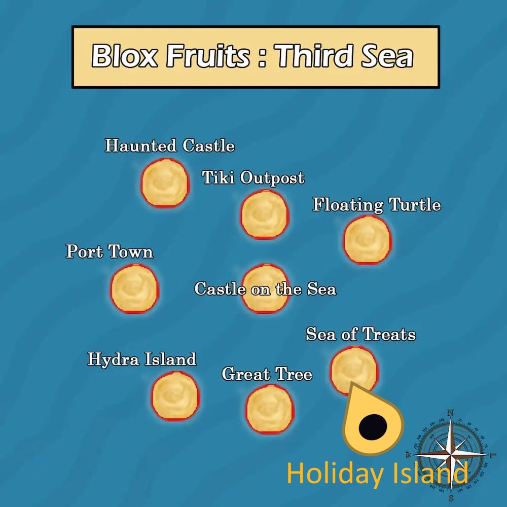 Location of the Holiday Island in the third Sea Blox Fruits