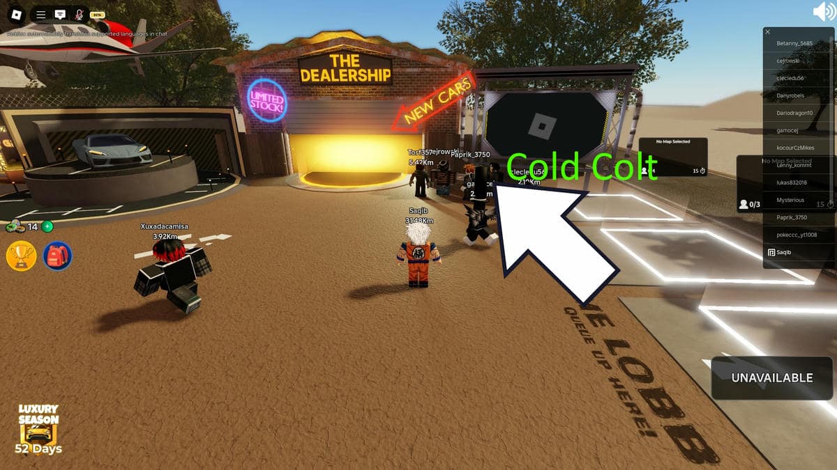 Showing the location Cold Colt in Roblox a Dusty Trip