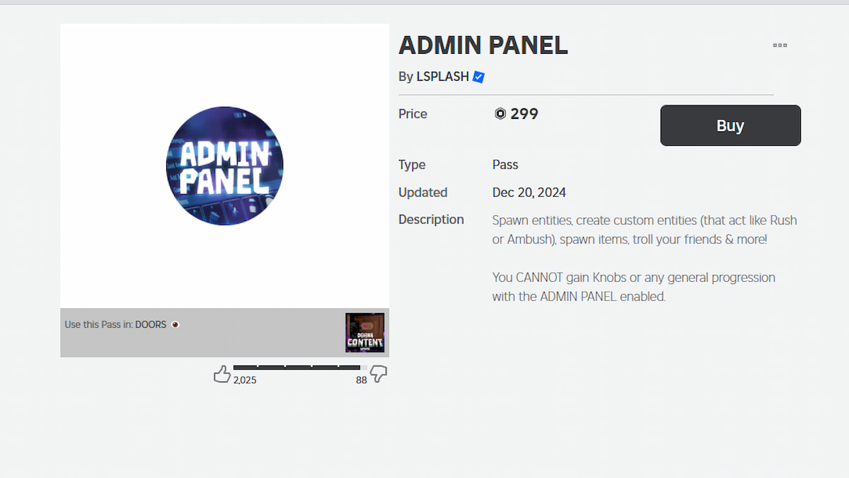 The Admin Panel Gamepass in Store