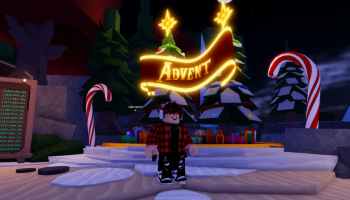 A plaeyr standing before the Advent Calendar area in Fisch