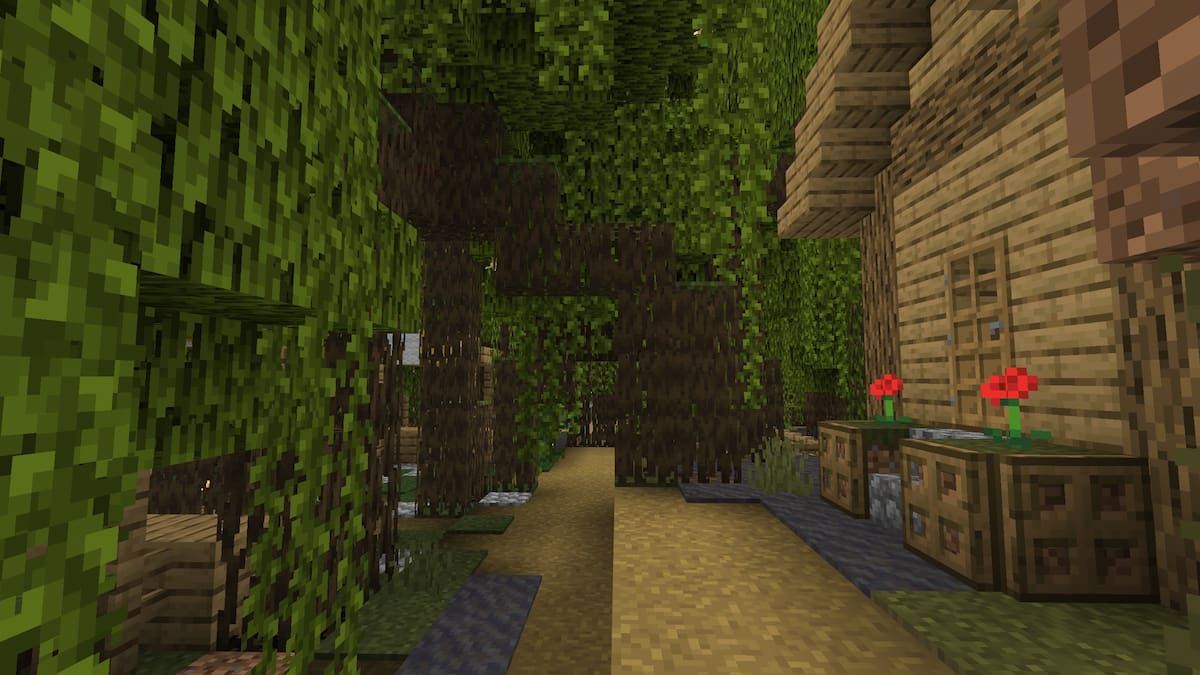 A Minecraft Plains Village inside of a Mangrove Swamp