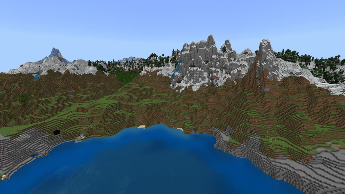 Two Minecraft Mountains on the edge of a Cold Ocean biome