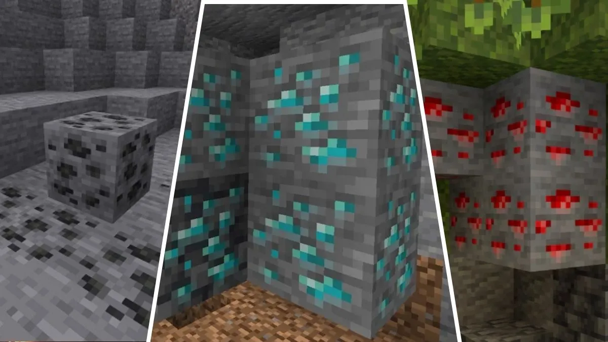 Ore locations in Minecraft like Coal, Diamond and Redstone.