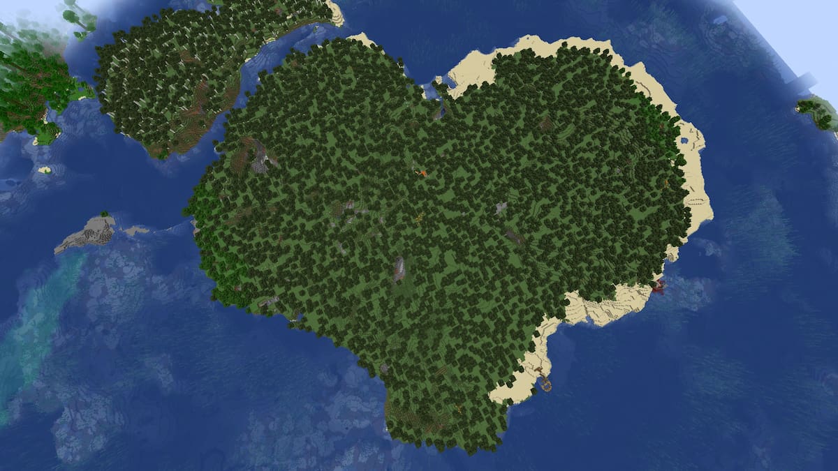 A heart-shaped island in Minecraft