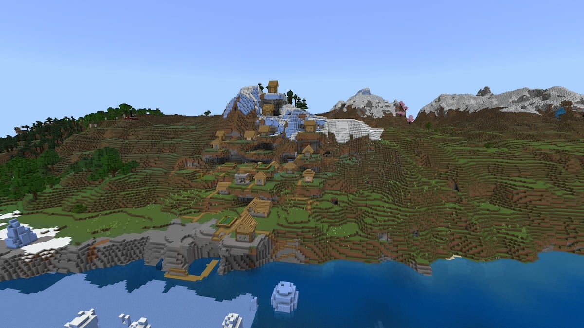 A Plains Village next to a Frozen Ocean in Minecraft