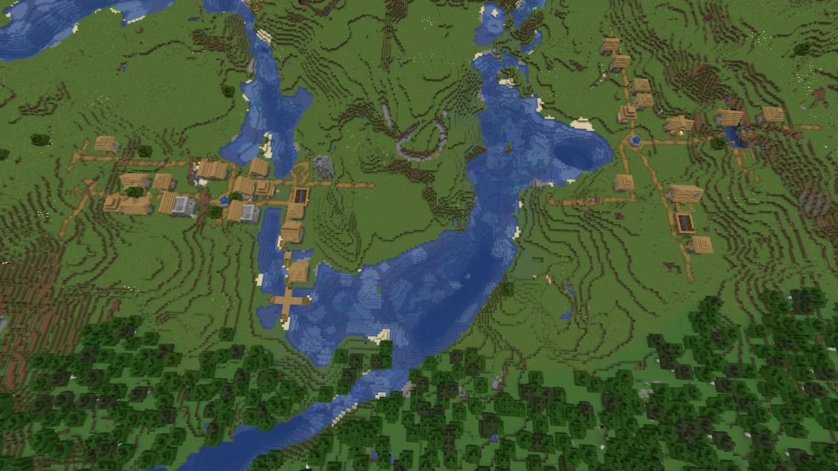 Two Minecraft Plains Villages separated by a river