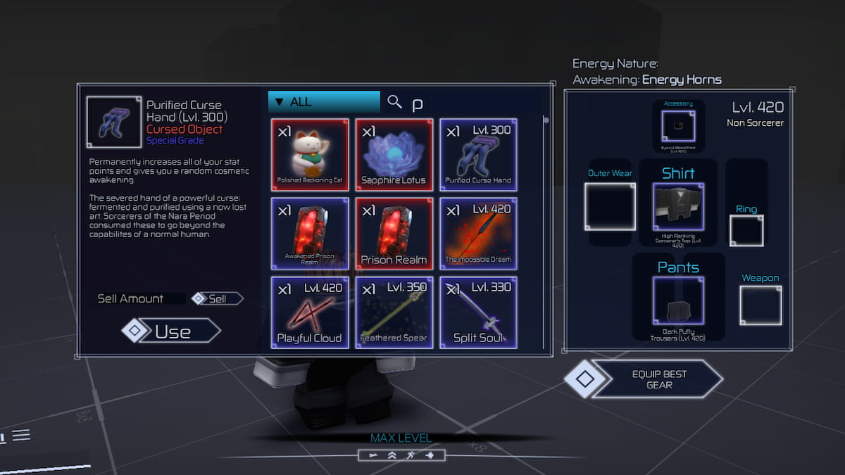 The Purified Curse Hand in Jujutsu Infinite