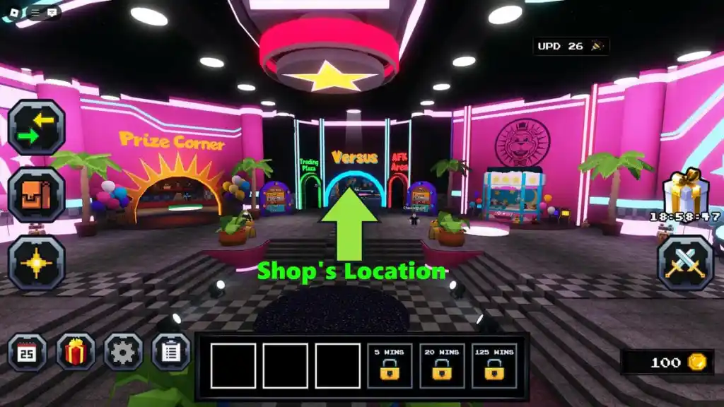 Showing where to find the shop to by PvP present to get Dark Knight Puppet in Five Nights TD