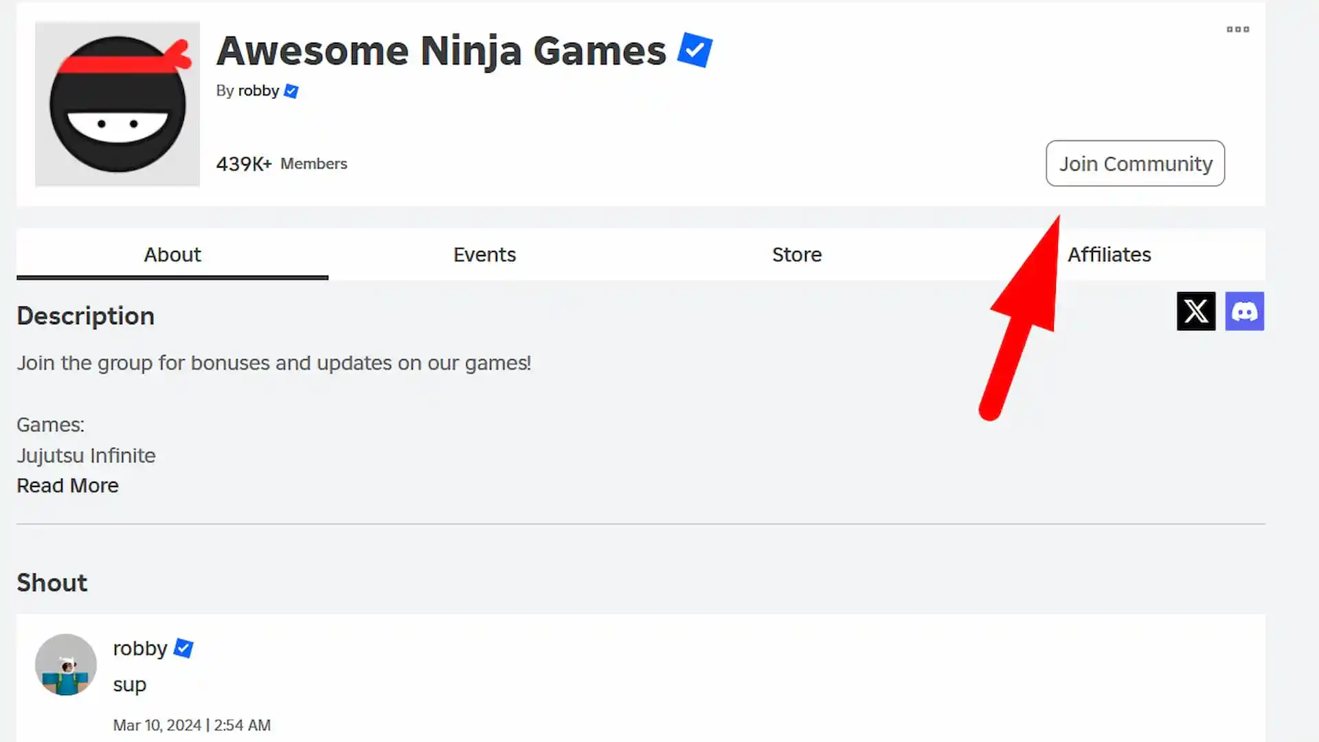 Awesome Ninja Games Roblox group page