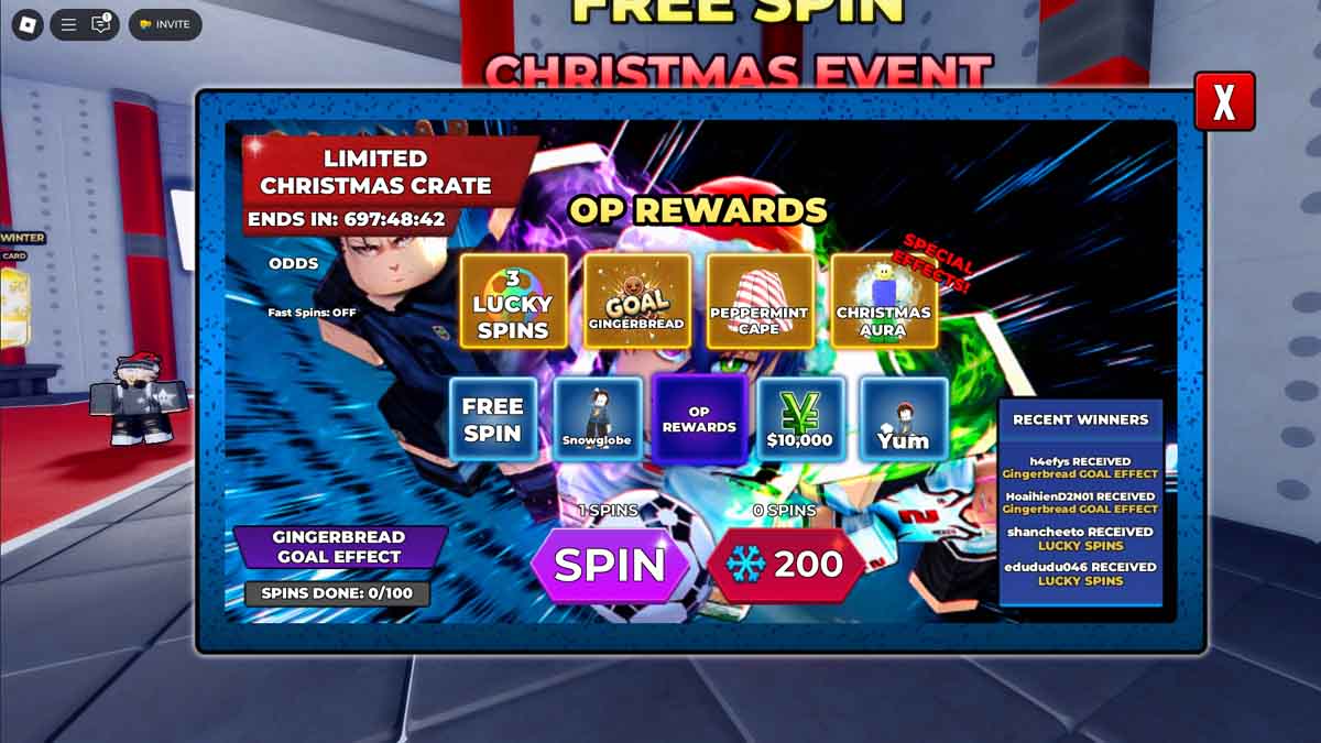 Christmas event gifts rewards in Blue Lock Rivals