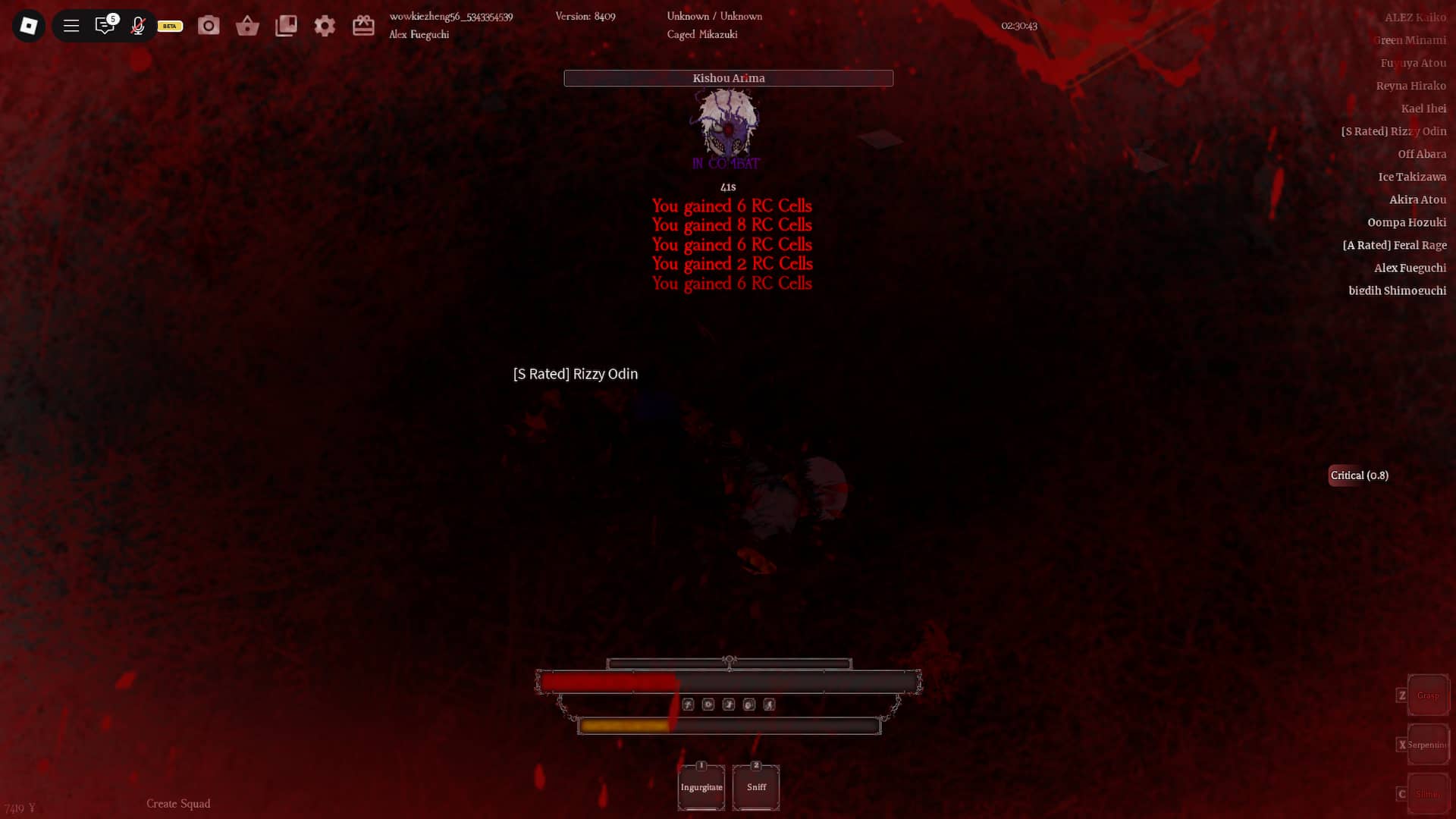 player devouring an npc character and gaining rc in ghoul re roblox experience
