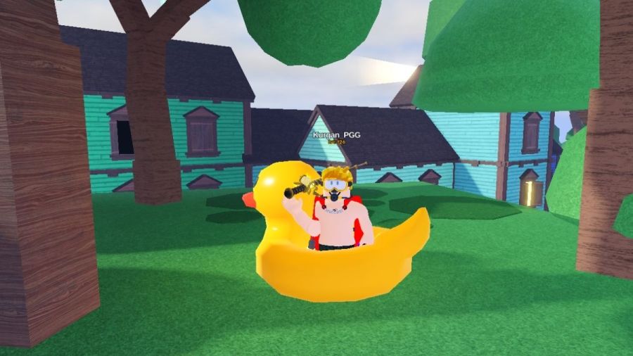 Player in Duck float on Fisherman Island in Fish It