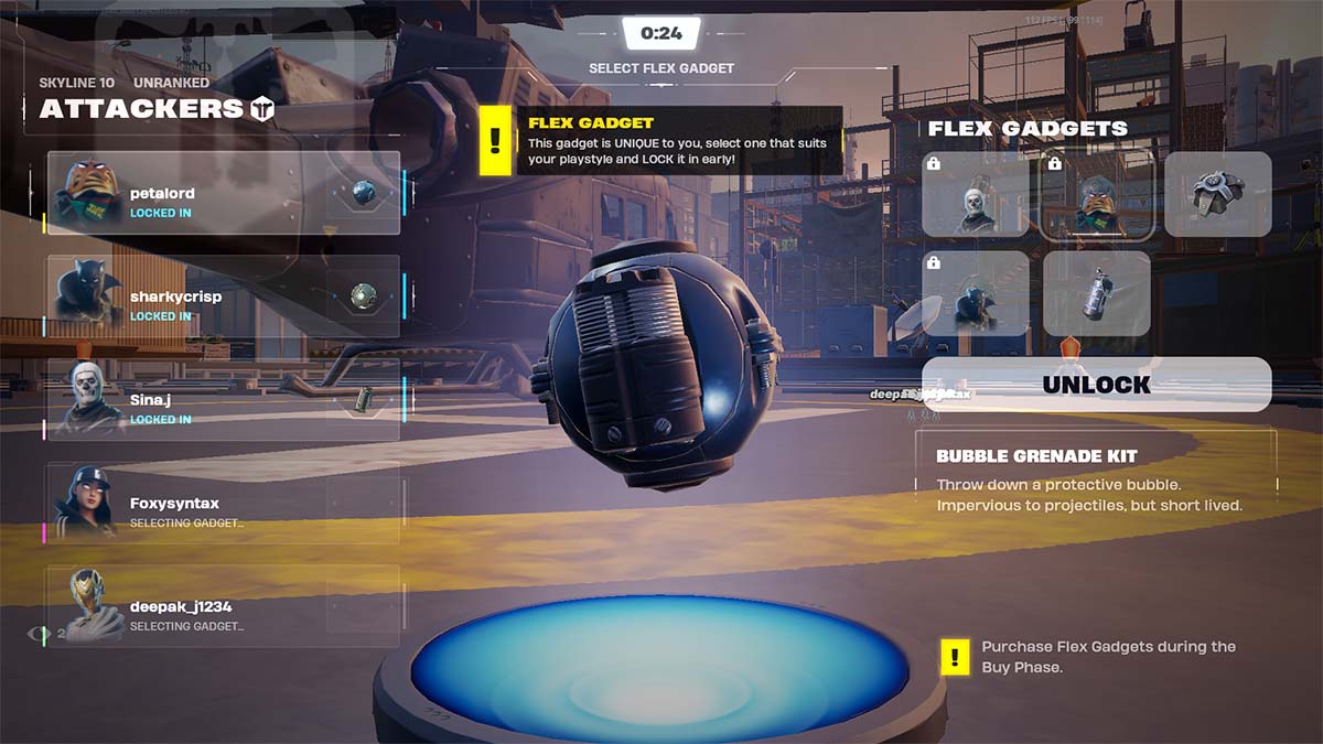 Fortnite Ballistic Flex Gadget selection screen