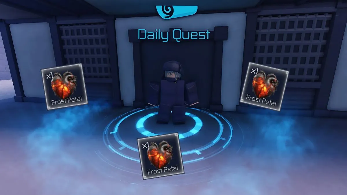 Daily quest NPC with Snow Petal item icons hovering around him in Jujutsu Infinite