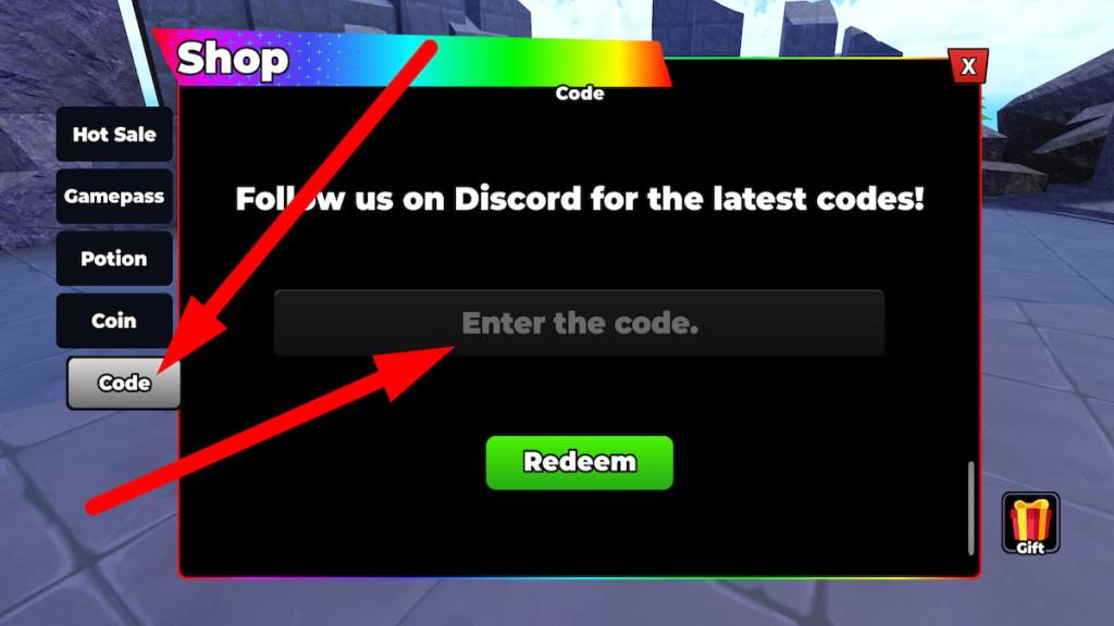 How to redeem Anime RNG TD codes, step 2