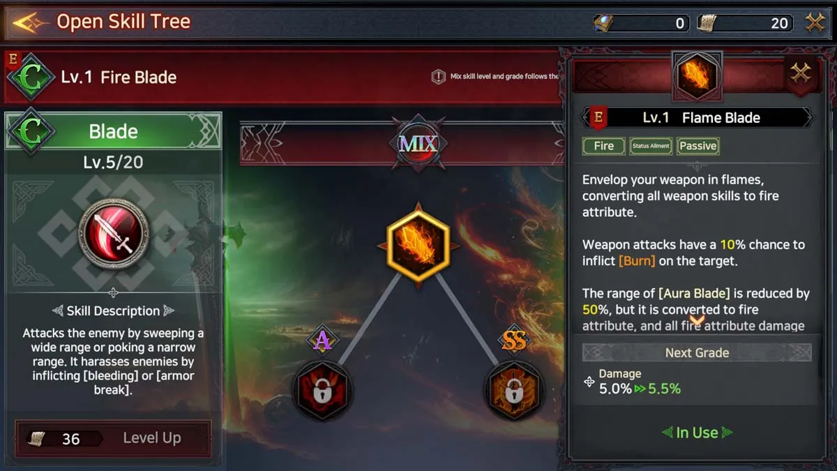 Mix Skill menu in Immortal Rising 2