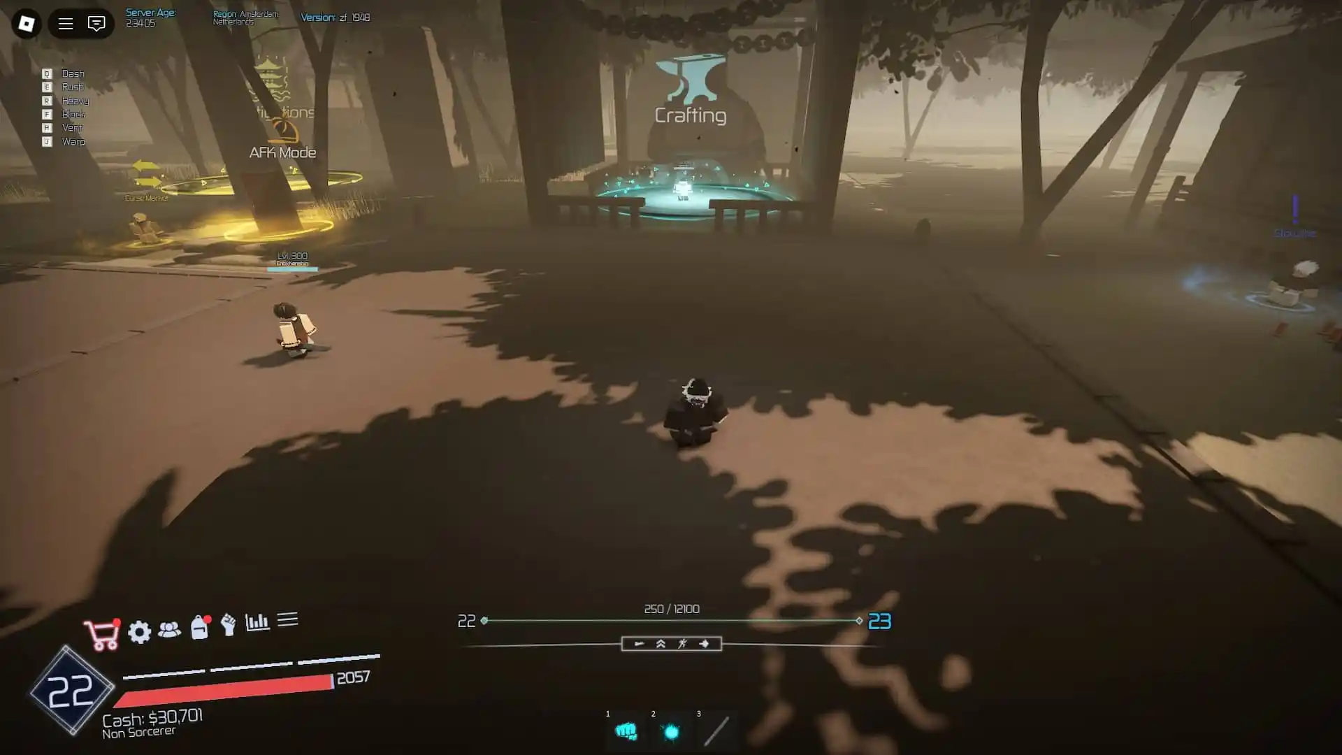 Player in the Jujutsu Infinite main area during early access Wave 3