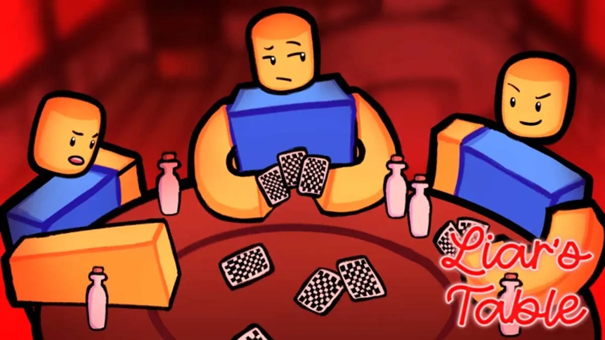 Art work of three Roblox characters playing cards on a table