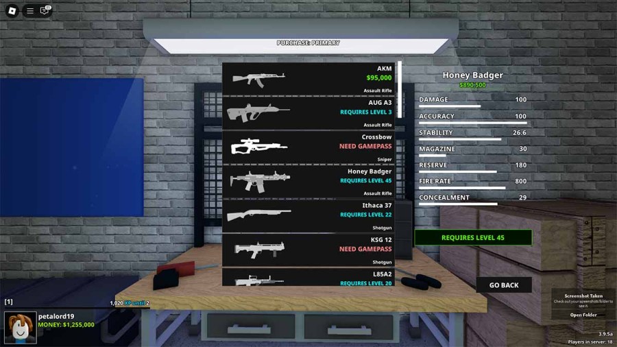 Notoriety PAYDAY Roblox Honey Badger primary