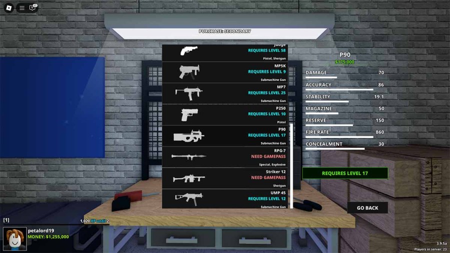 Notoriety PAYDAY Roblox P90 secondary