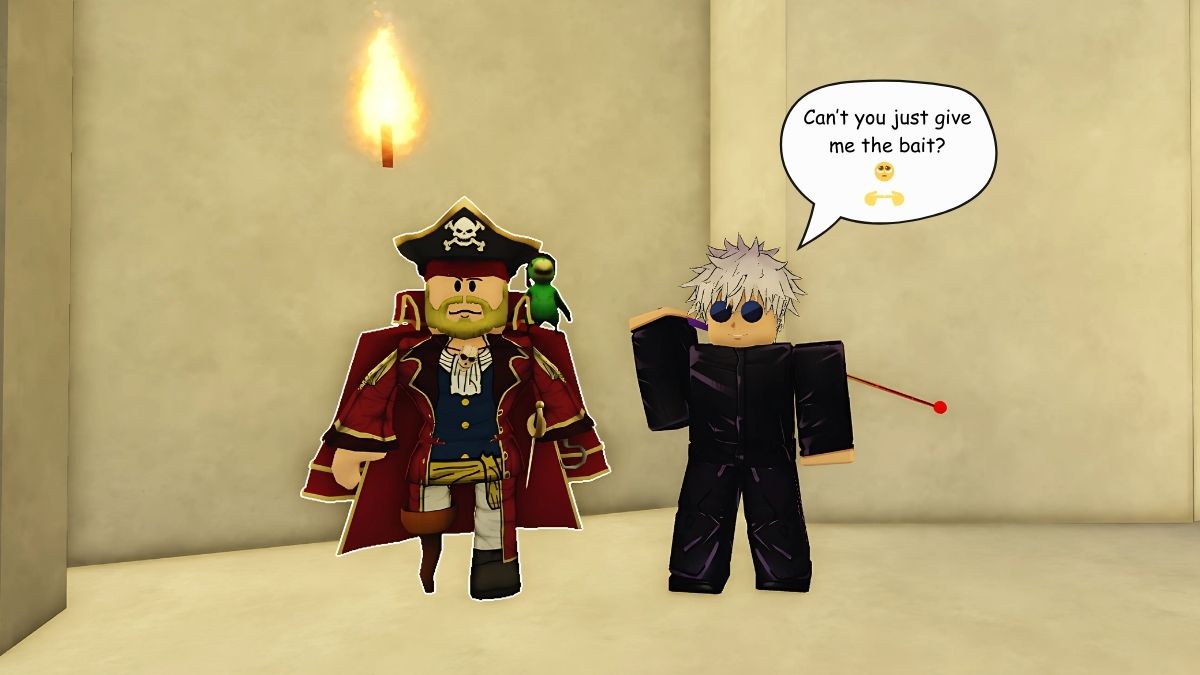 Player standing next to the Captain quest NPC in the GO FISHING Roblox experience