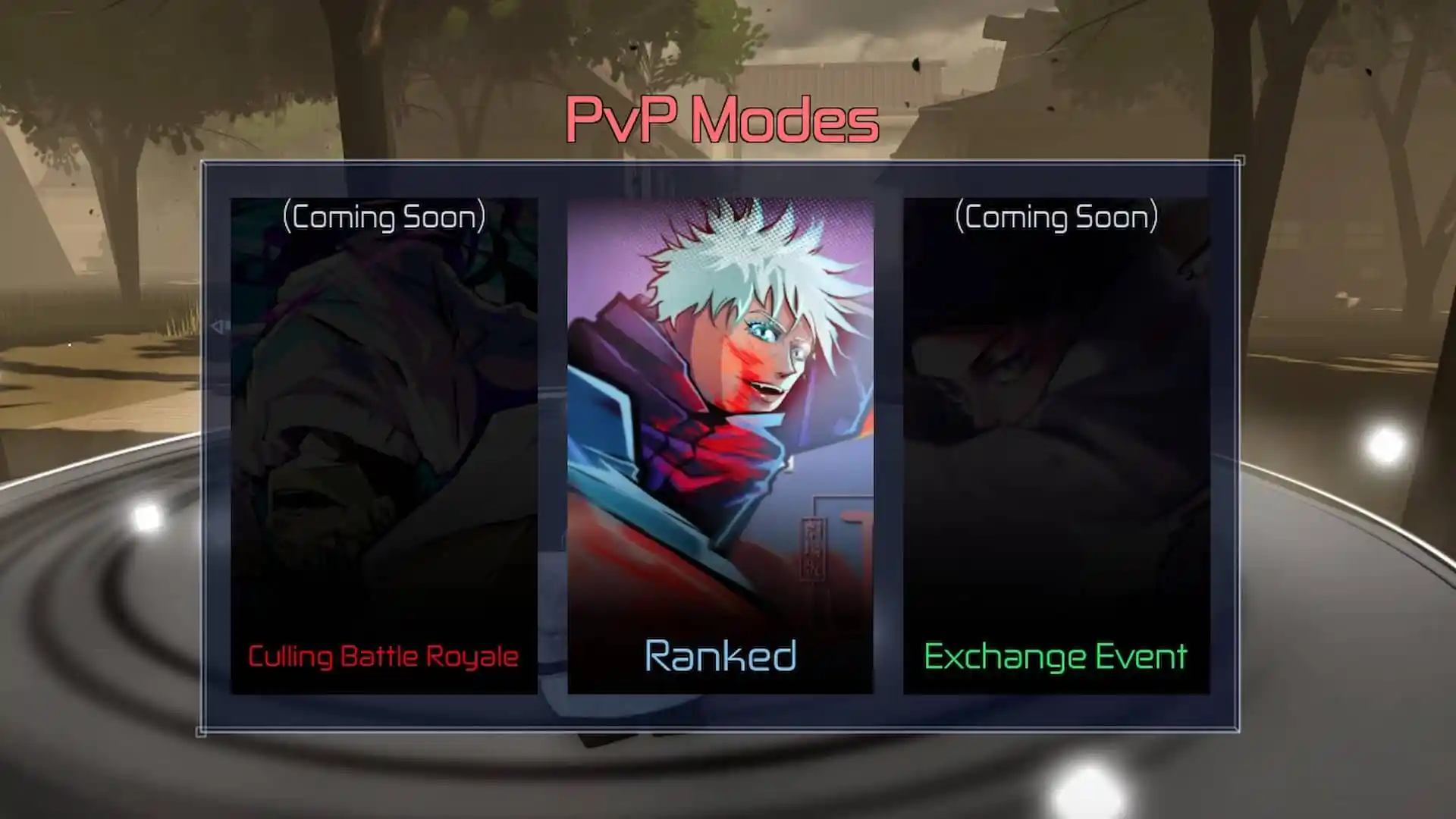 PvP modes menu in Jujutsu Infinite