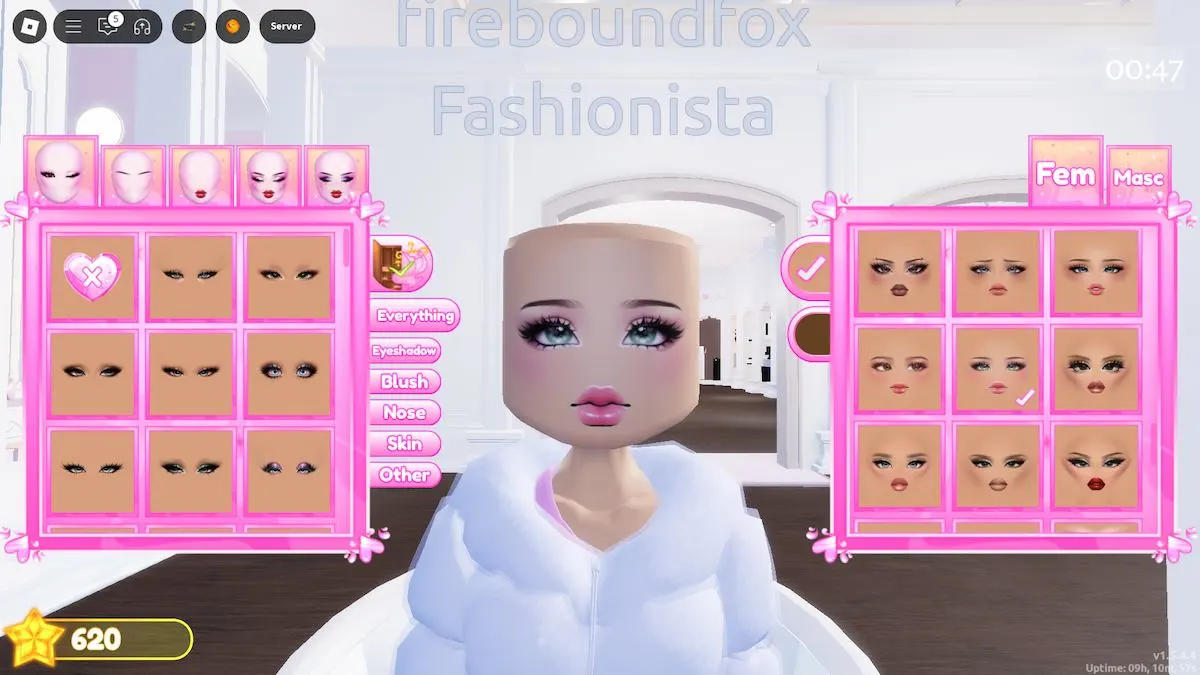 Choosing makeup for a Harajuku Style in Roblox Dress to Impress.