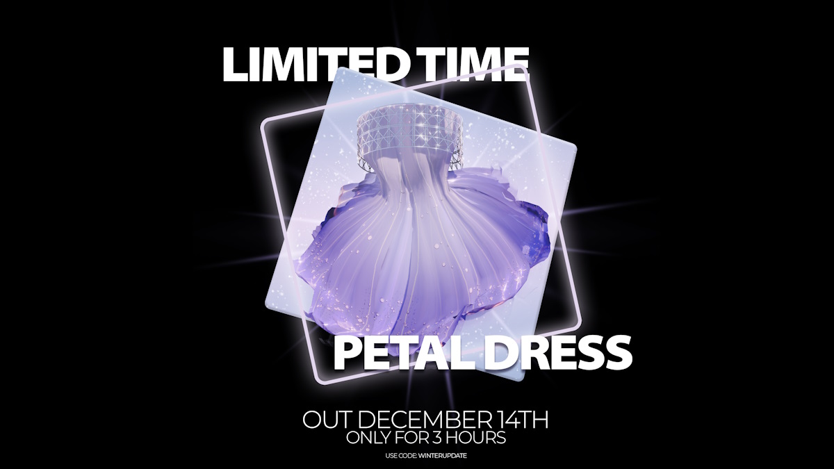 The limited-time Petal Dress for the Roblox Dress to Impress winter update 2024.