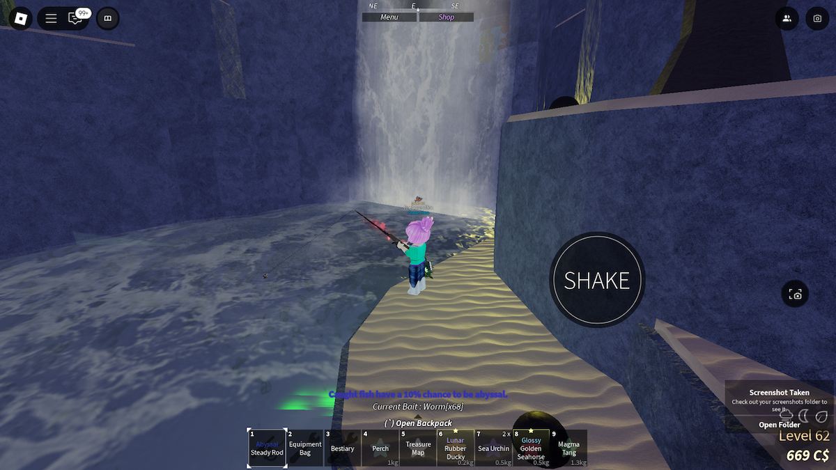 Fishing for a Mosasaurus on the Ancient Isle in Roblox Fisch.