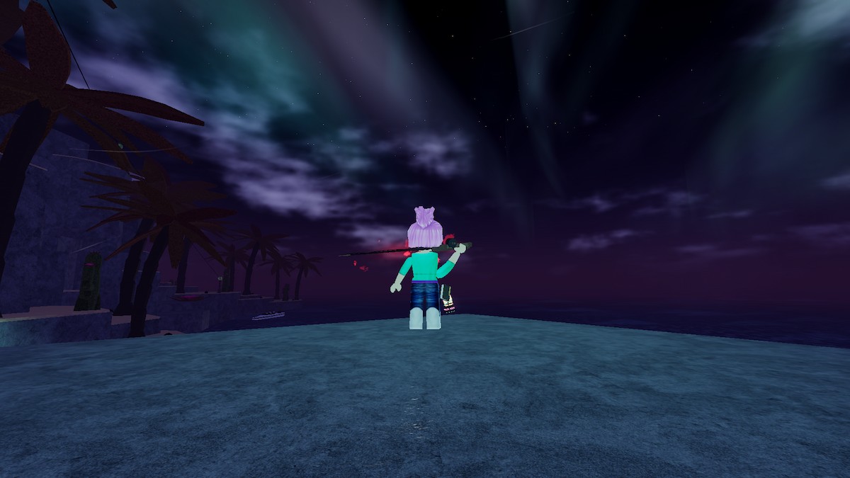 Aurora Borealis at night in Roblox Fisch.