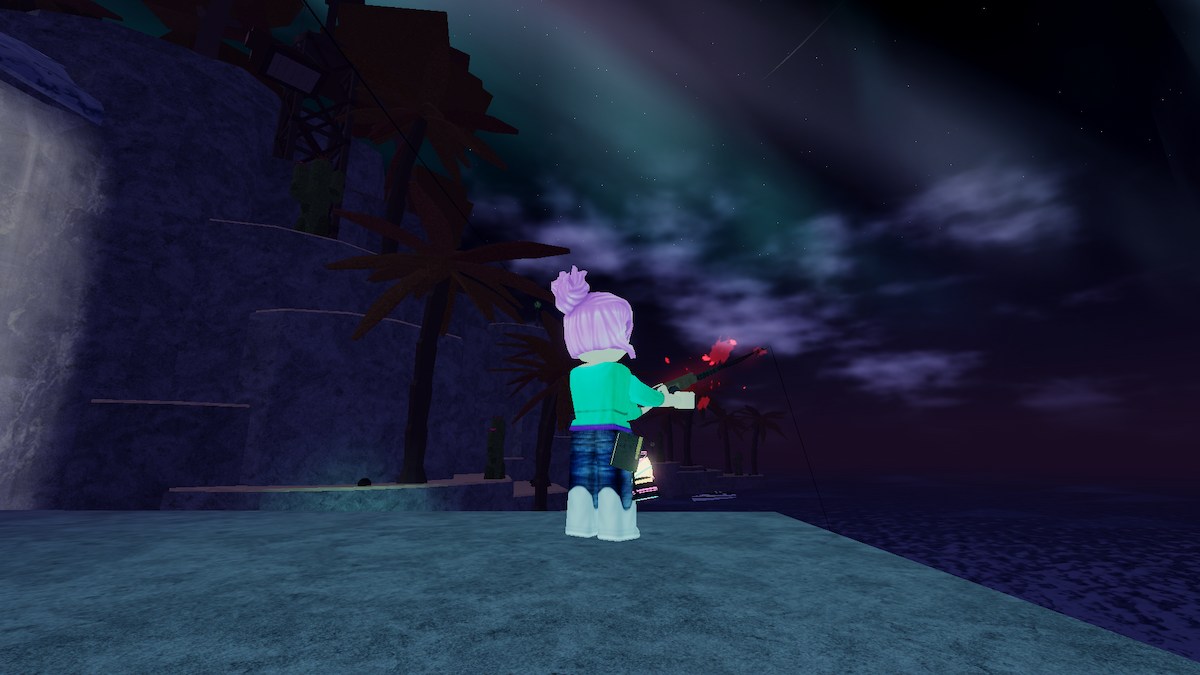 Fishing during the Aurora Borealis weather event in Roblox Fisch.