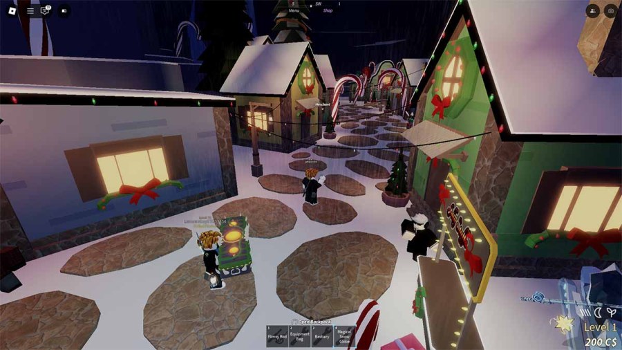 Fisch player standing in WInter Village