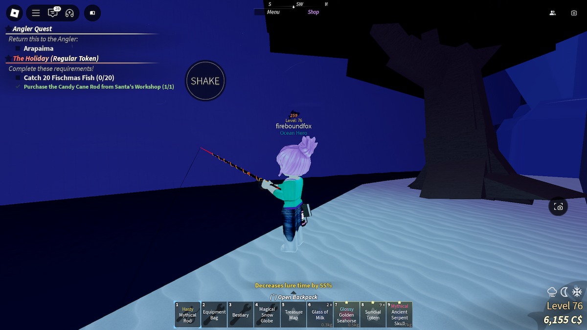 Fishing in the Winter Village in Roblox Fisch.