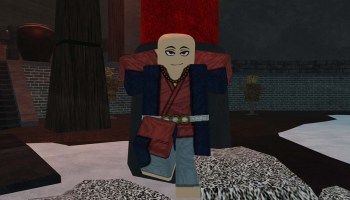Character leaning against a post in NINJA.