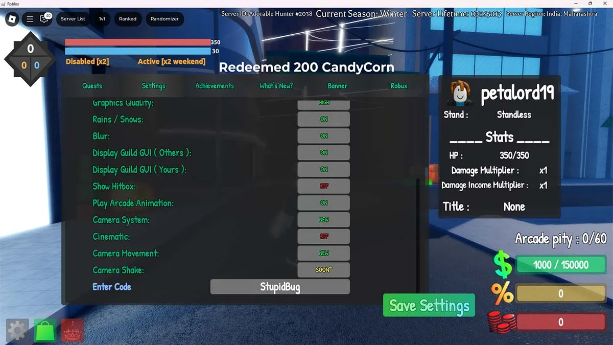 Sakura Stand player redeeming Candy Corn code