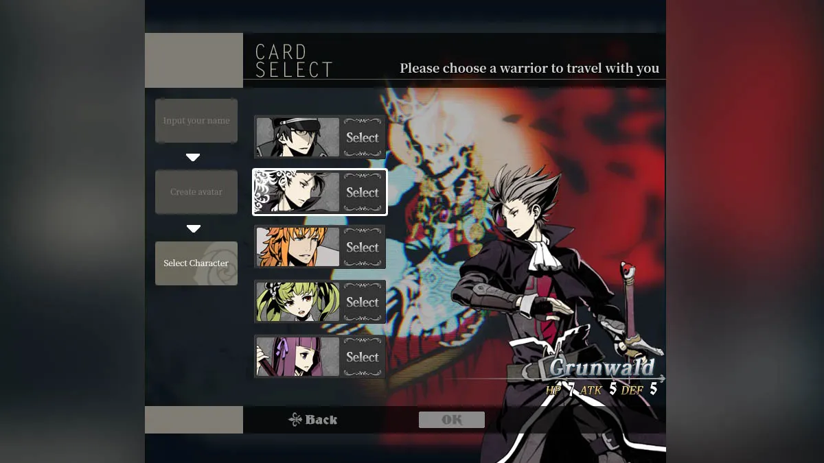 Character card selection screen in Unlight Revive