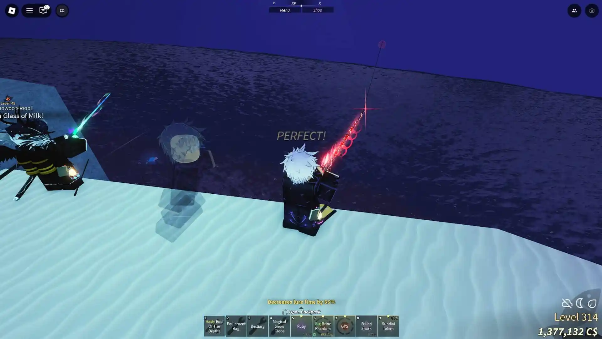 player fishing in Winter Village in Fisch Roblox experience