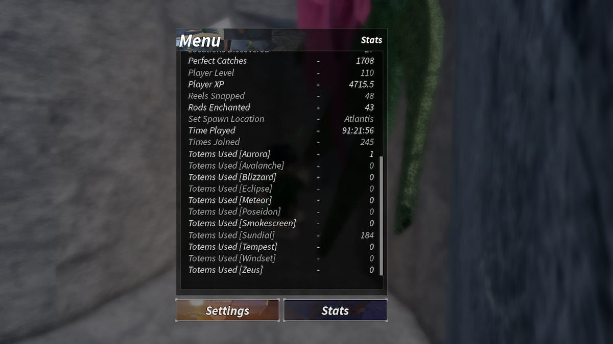 The Stats Menu in Fisch