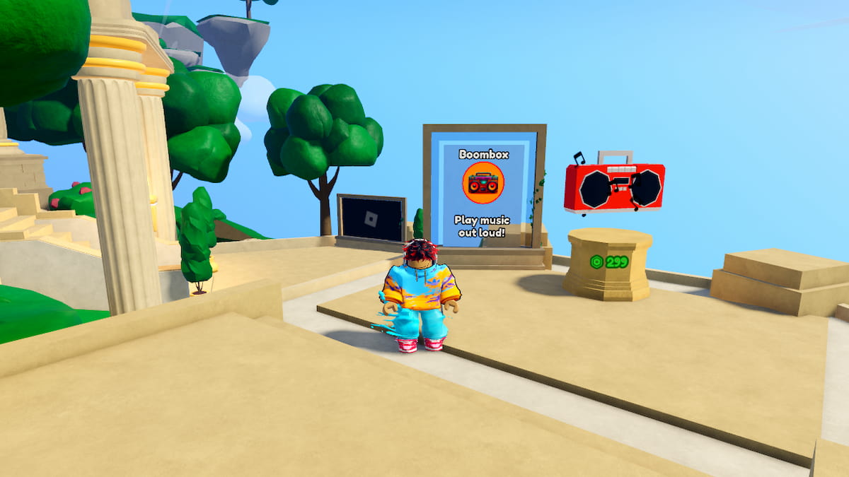 A player standing near a Boombox in Goofy Gods