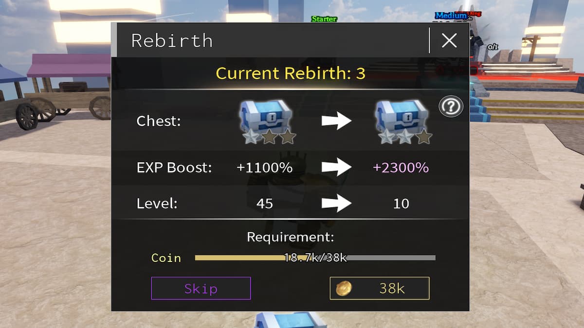 The Rebirth Menu in Lootify