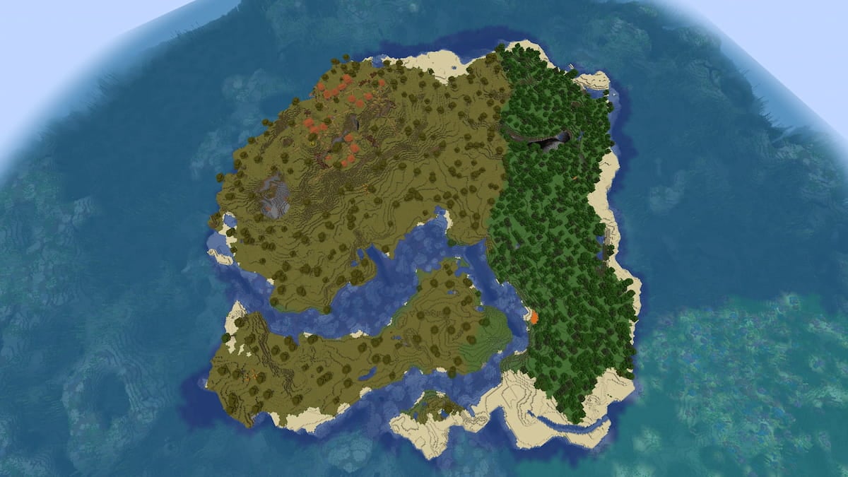 A Minecraft Savanna and Forest island with a Savanna Village in a Coral Reef