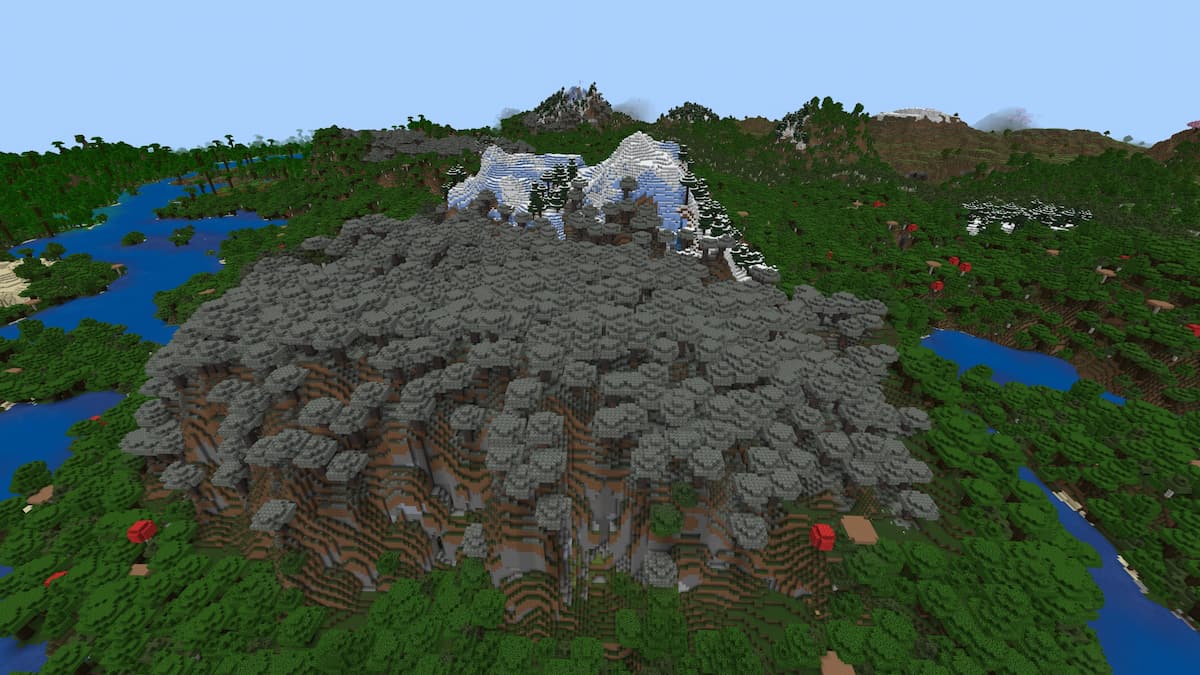 A set of three Pale Garden biomes in a large Minecraft Dark Forest