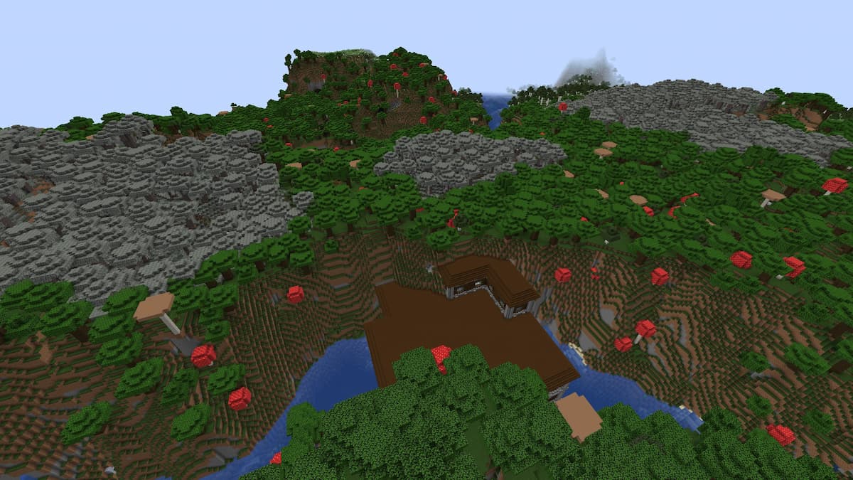 A Minecraft Woodland Mansion in a canyon next to three Pale Garden biomes