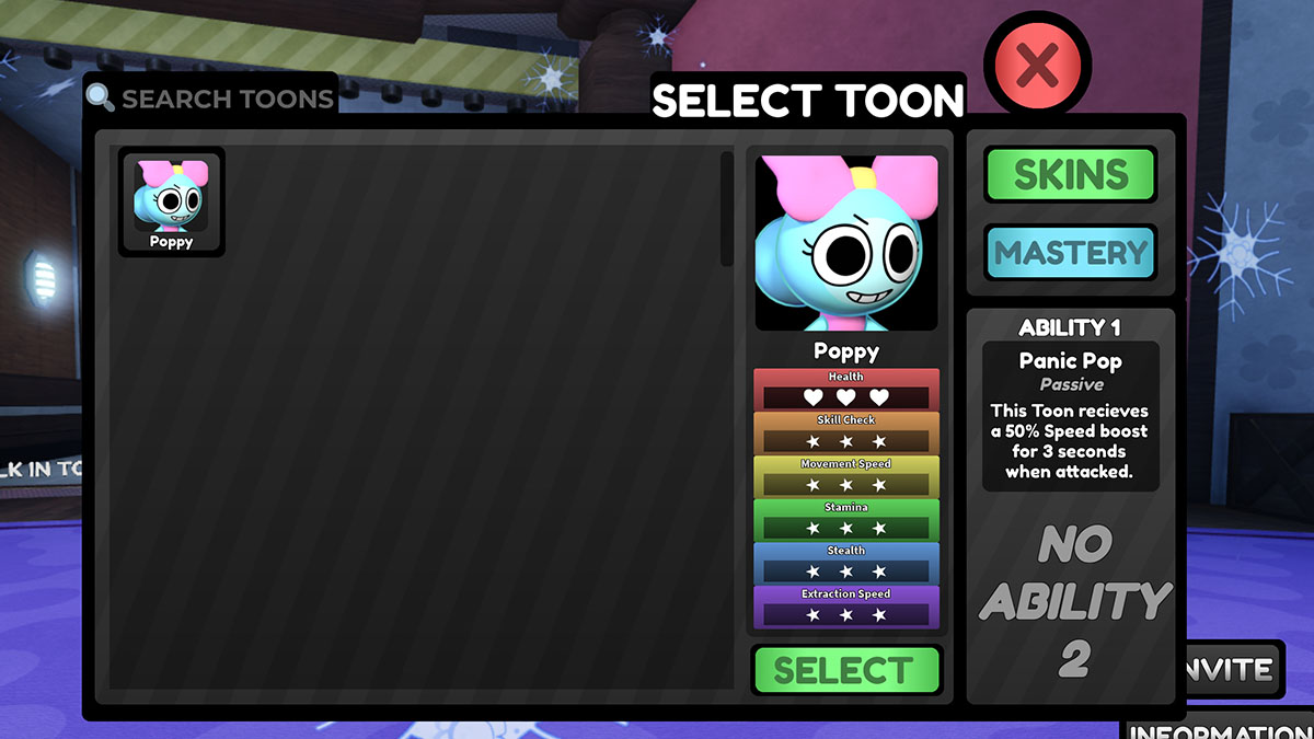 Poppy's stats in Dandy's World.